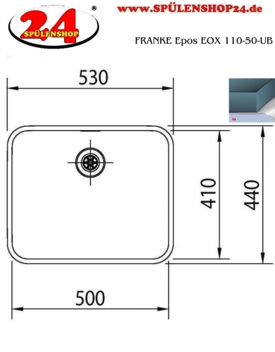 FRANKE Kchensple Epos EOX 110-50 Unterbausple (Montage unter die Arbeitsplatte) mit Integralablauf und Siebkorb als Druckknopfventil