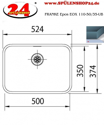 FRANKE Kchensple Epos EOX 110-50/35 Unterbausple (Montage unter die Arbeitsplatte) mit Integralablauf und Siebkorb als Stopfenventil