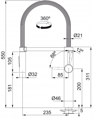 FRANKE Kchenarmatur Pescara Semi Pro XL Einhebelmischer Chrom mit Pendelbrause umstellbar 360 schwenkbarer Auslauf