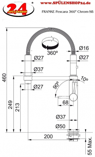 FRANKE Kchenarmatur Pescara Semi Pro L 360 Einhebelmischer Chrom mit Federbrause 2x 360 schwenkbarer Auslauf