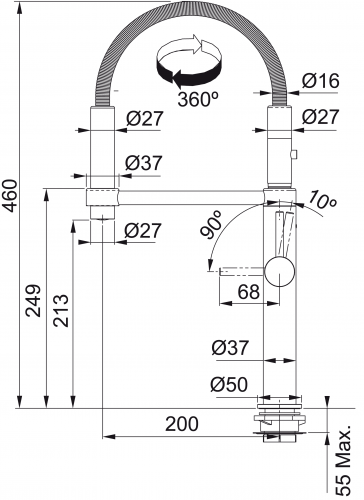 FRANKE Kchenarmatur Pescara Semi Pro L 360 Einhebelmischer Chrom mit Federbrause 2x 360 schwenkbarer Auslauf