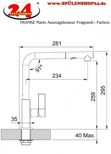 FRANKE Kchenarmatur Maris Fragranit+ Einhebelmischer mit Zugauslauf und Laminar Perlator 360 schwenkbarer Auslauf