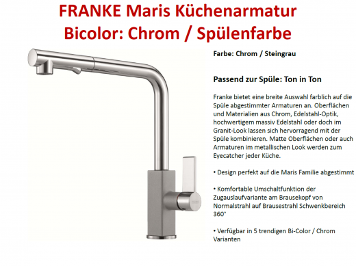 FRANKE Kchenarmatur Maris Fragranit+ Einhebelmischer mit Zugauslauf und Laminar Perlator 360 schwenkbarer Auslauf