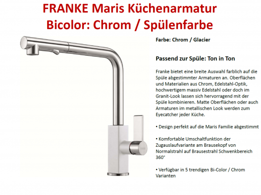 FRANKE Kchenarmatur Maris Fragranit+ Einhebelmischer mit Zugauslauf und Laminar Perlator 360 schwenkbarer Auslauf