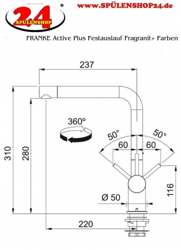 {LAGER} FRANKE Kchenarmatur Active Plus Fragranit+ Einhebelmischer mit Festauslauf in STEINGRAU 360 schwenkbarer Auslauf