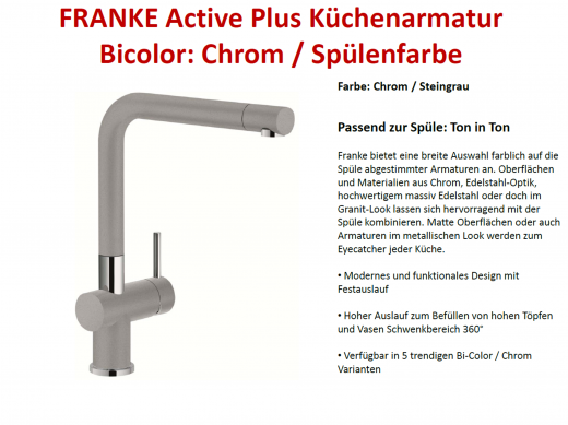 {LAGER} FRANKE Kchenarmatur Active Plus Fragranit+ Einhebelmischer mit Festauslauf in STEINGRAU 360 schwenkbarer Auslauf