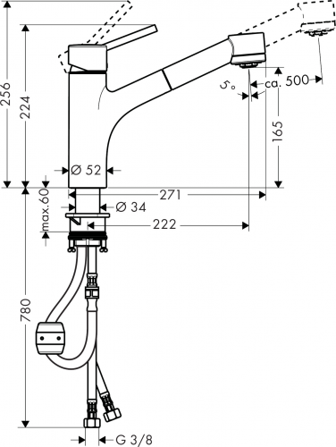 HANSGROHE Kchenarmatur Talis M52 Chrom Einhebelmischer 170 mit Ausziehbrause, 2jet 2-Strahlbrause 170 schwenkbarer Auslauf (32841000)