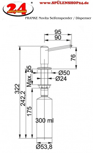 FRANKE Seifenspender Novita Edelstahloptik Splmittelspender / Dispenser mit Druckbettigung