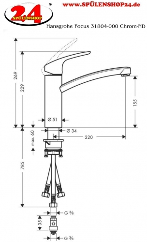 HANSGROHE Kchenarmatur Focus M41 Chrom Einhebelmischer 160 mit Festauslauf, 1jet 360 schwenkbarer Auslauf Niederdruck (31804000)