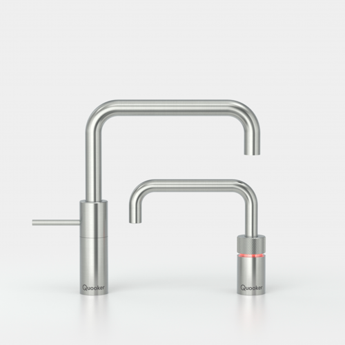 QUOOKER Nordic Square Twintaps Combi B Einhebelmischer Edelstahl & 100C Armatur als Set (22NSRVSTT)