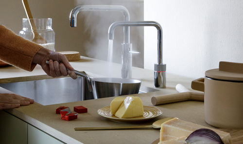 {LAGER} QUOOKER Nordic Square Twintaps Combi B Einhebelmischer Edelstahl & 100C Armatur als Set (22NSRVSTT)