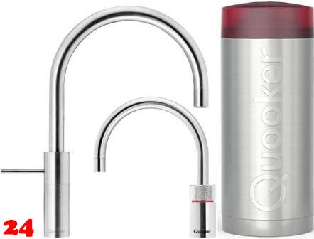 QUOOKER Nordic Round Twintaps Combi Einhebelmischer Edelstahl & 100C Armatur als Set (22NRRVSTT)