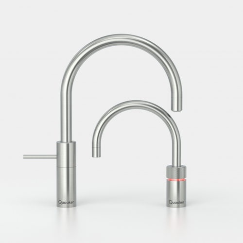 QUOOKER Nordic Round Twintaps Combi Einhebelmischer Edelstahl & 100C Armatur als Set (22NRRVSTT)