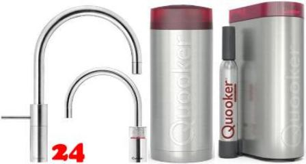 QUOOKER Nordic Round Twintaps Edelstahl COMBI B & CUBE 2 als Set (22NRRVSTTCUBE)