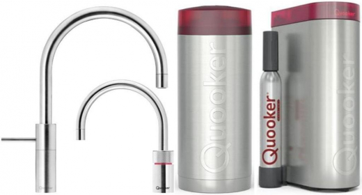 QUOOKER Nordic Round Twintaps Edelstahl COMBI B & CUBE 2 als Set (22NRRVSTTCUBE)