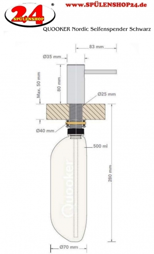 QUOOKER NORDIC Seifenspender Schwarz Splmittelspender / Dispenser (SEIFBLK)