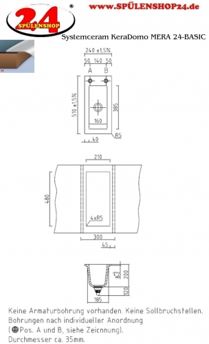 Systemceram KeraDomo MERA 24-BASIC Keramiksple / Einbausple ohne berlauf medizinischer Bereich