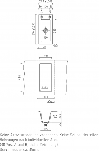 Systemceram KeraDomo MERA 24-BASIC Keramiksple / Einbausple ohne berlauf medizinischer Bereich