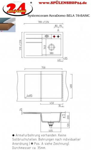 Systemceram KeraDomo BELA 78 Basic Keramiksple / Einbausple in Standardfarben fr die Kche