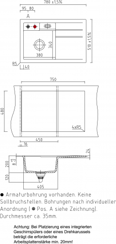 Systemceram KeraDomo BELA 78 Premium Keramiksple / Einbausple in Sonderfarben fr die Kche