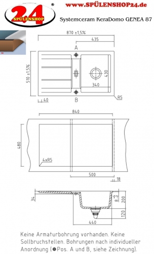 Systemceram KeraDomo GENEA 87-BASIC Keramiksple / Einbausple in Standardfarben fr die Kche