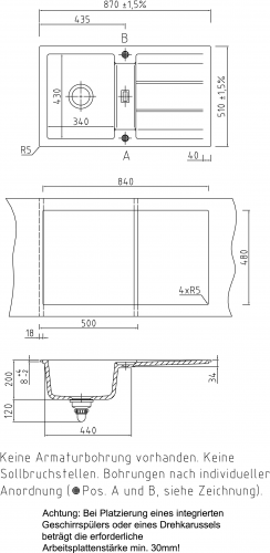 Systemceram KeraDomo GENEA 87-BASIC Keramiksple / Einbausple in Standardfarben fr die Kche