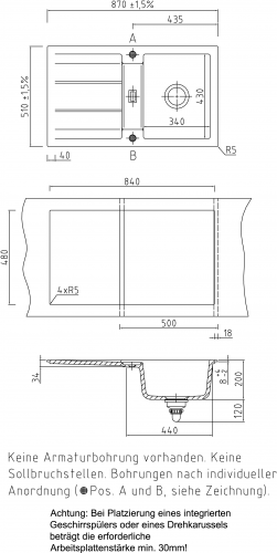 Systemceram KeraDomo GENEA 87-BASIC Keramiksple / Einbausple in Standardfarben fr die Kche