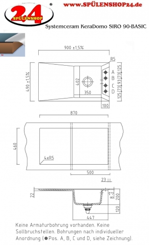 Systemceram KeraDomo SIRO 90-BASIC Keramiksple / Einbausple in Standardfarben fr die Kche