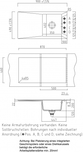 Systemceram KeraDomo SIRO 90-BASIC Keramiksple / Einbausple in Standardfarben fr die Kche