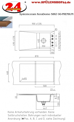 Systemceram KeraDomo SIRO 90-PREMIUM Keramiksple / Einbausple in Sonderfarben fr die Kche