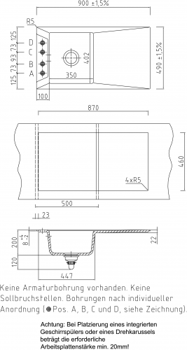 Systemceram KeraDomo SIRO 90-PREMIUM Keramiksple / Einbausple in Sonderfarben fr die Kche