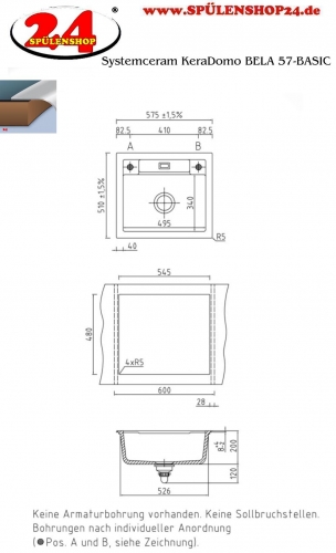 Systemceram KeraDomo BELA 57-BASIC Keramiksple / Einbausple in Standardfarben fr die Kche