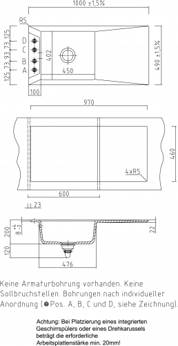 Systemceram KeraDomo SIRO 100-BASIC Keramiksple / Einbausple in Standardfarben fr die Kche