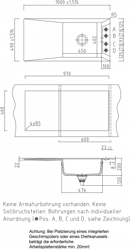 Systemceram KeraDomo SIRO 100-BASIC Keramiksple / Einbausple in Standardfarben fr die Kche