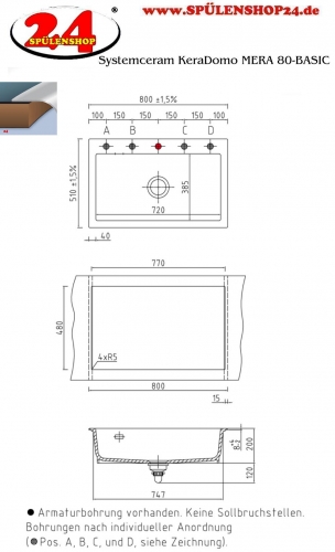 Systemceram KeraDomo MERA 80-BASIC Keramiksple / Einbausple in Standardfarben fr die Kche