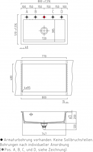 Systemceram KeraDomo MERA 80-BASIC Keramiksple / Einbausple in Standardfarben fr die Kche