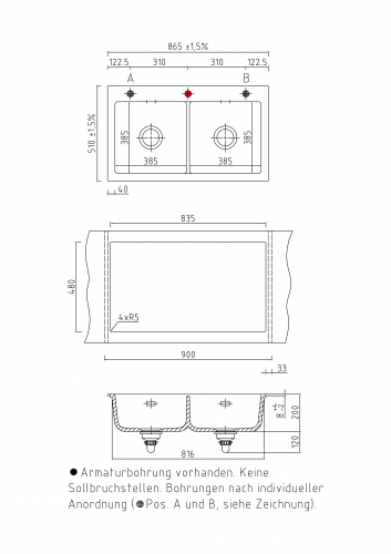 Systemceram KeraDomo MERA TWIN-BASIC Keramiksple / Einbausple in Standardfarben fr die Kche