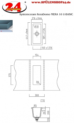 Systemceram KeraDomo MERA 16 U BASIC Keramiksple / Unterbausple in Standardfarben fr die Kche