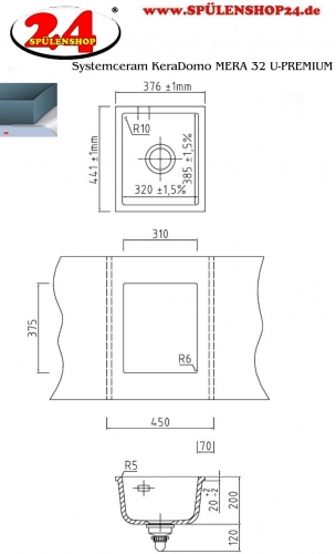 Systemceram KeraDomo MERA 32 U PREMIUM Keramiksple / Unterbausple in Sonderfarben fr die Kche