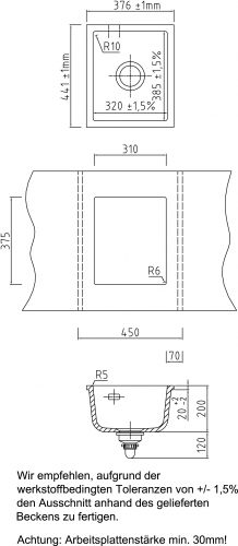 Systemceram KeraDomo MERA 32 U PREMIUM Keramiksple / Unterbausple in Sonderfarben fr die Kche