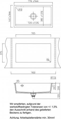 Systemceram KeraDomo MERA 80 U BASIC Keramiksple / Unterbausple in Standardfarben fr die Kche