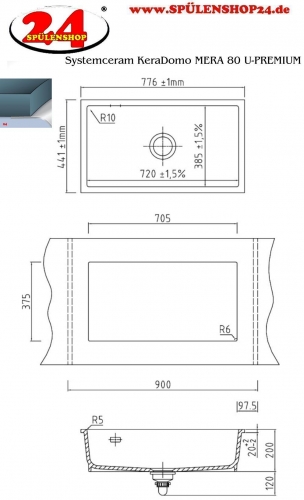 Systemceram KeraDomo MERA 80 U PREMIUM Keramiksple / Unterbausple in Sonderfarben fr die Kche