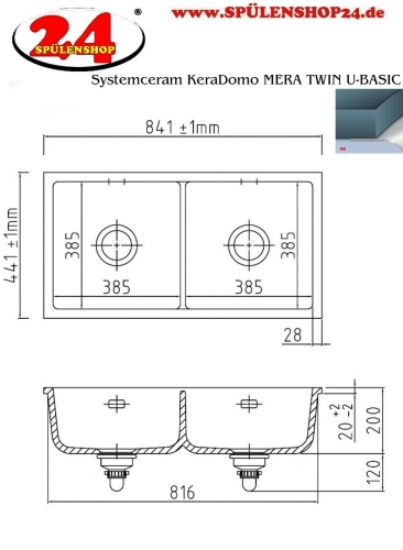 Systemceram KeraDomo MERA TWIN U BASIC Keramik Unterbausple in Standardfarben fr die Kche