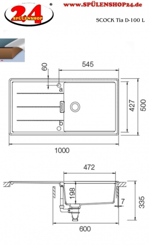 SCHOCK Kchensple Tia D-100L Cristadur Nano-Granitsple / Einbausple mit Drehexcenter