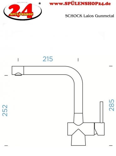 SCHOCK Kchenarmatur Laios Gunmetal Einhebelmischer Oberflche: Schwarz glnzend mit Festauslauf 360 schwenkbarer Auslauf