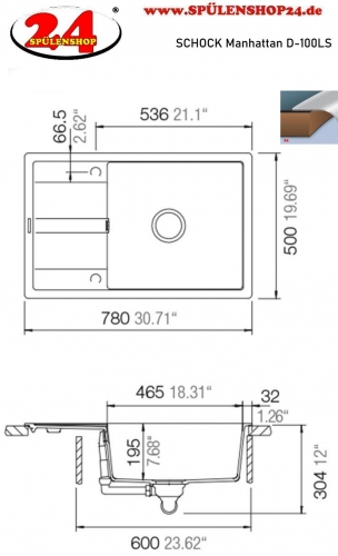 SCHOCK Kchensple Manhattan D-100LS Cristalite Granitsple / Einbausple Basic Line mit Drehexcenter