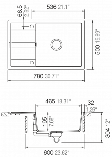 SCHOCK Kchensple Manhattan D-100LS Cristalite Granitsple / Einbausple Basic Line mit Drehexcenter