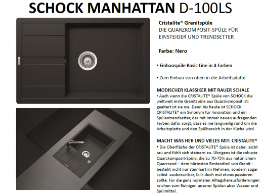 SCHOCK Kchensple Manhattan D-100LS Cristalite Granitsple / Einbausple Basic Line mit Drehexcenter