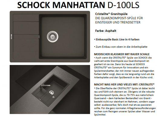 SCHOCK Kchensple Manhattan D-100LS Cristalite Granitsple / Einbausple Basic Line mit Drehexcenter