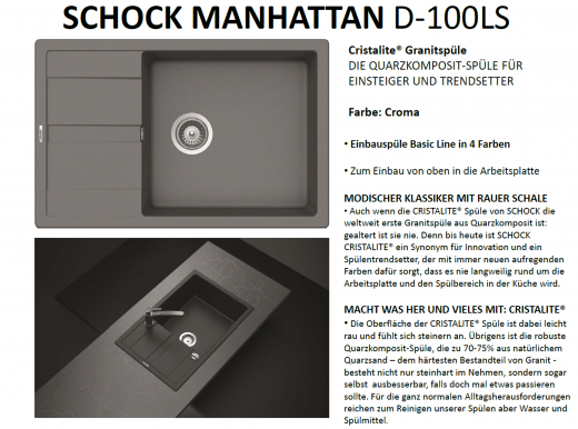 SCHOCK Kchensple Manhattan D-100LS Cristalite Granitsple / Einbausple Basic Line mit Drehexcenter